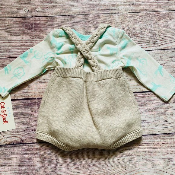 Baby Cat & Jack Knit Woodland Romper Sizes NB, 18M - 2-Pc Shorts & Shirt Outfit - Picture 2 of 3